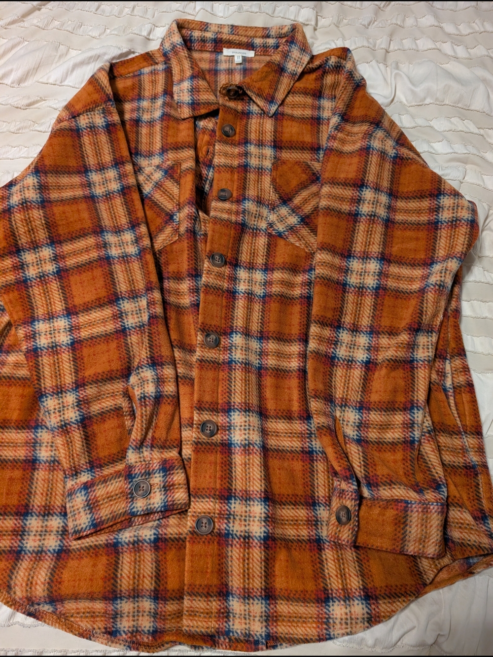 Maurices Orange Plaid Button-Up Shirt Jacket with Navy Accents